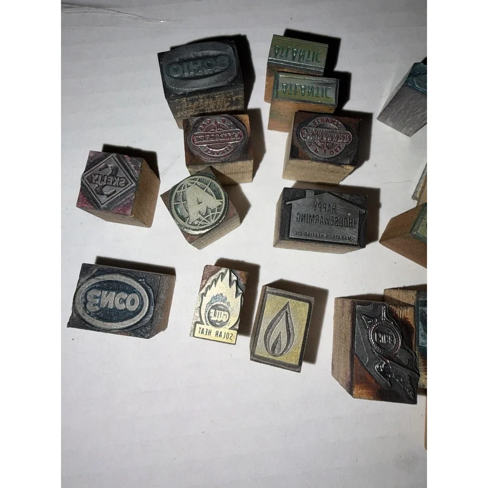 Vtg Lot Printing Letterpress Printer Block Automotive Oil Gas Station Logos Enco